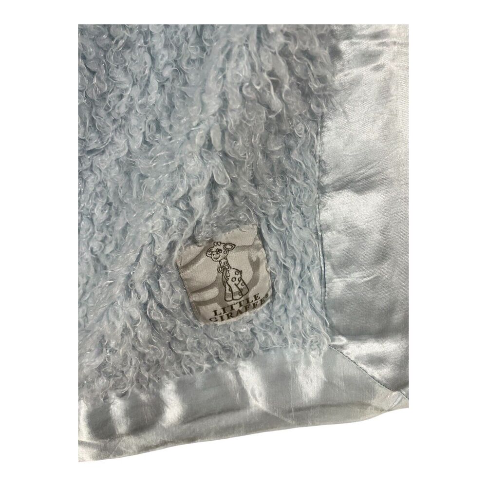 Little Giraffe Blue Baby Blanket Fuzzy Faux Fur Satin Edge